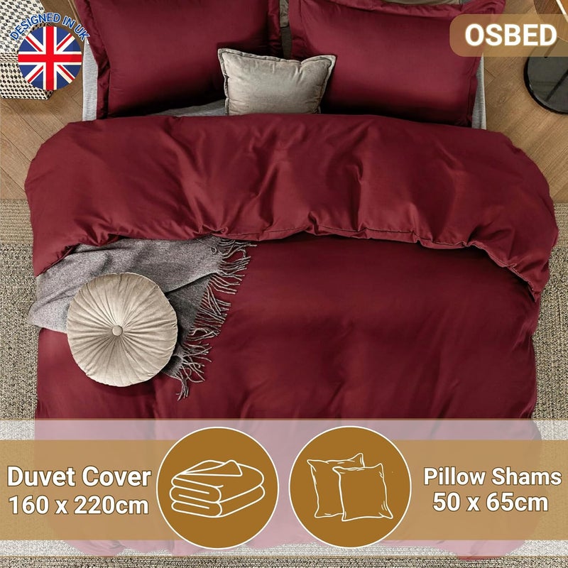OSBED طقم غطاء لحاف فاخرة 3 قطع بلون بورغندي - 100% قطن، 300 خيط - Image 2