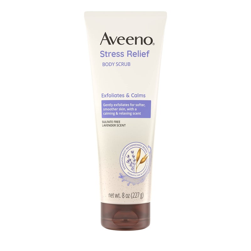 Aveeno Stress Relief Body Scrub, Exfoliating Body Wash for Softer, Smoother Skin, Formulated with Prebiotic Oat & Lavender Scent to Calm & Relax, Sulfate-Free & Soap-Free, 8 fl. oz - Image 1