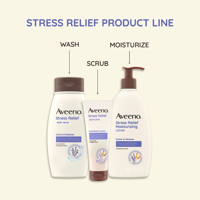 Aveeno Stress Relief Body Scrub, Exfoliating Body Wash for Softer, Smoother Skin, Formulated with Prebiotic Oat & Lavender Scent to Calm & Relax, Sulfate-Free & Soap-Free, 8 fl. oz - Image 4