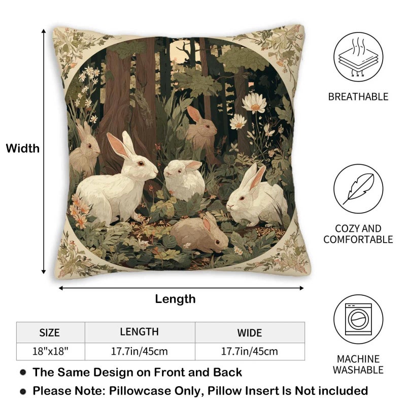 ZibZorp Woodland Rabbits Throw Pillow Covers 18x18 Set of 2 | Rustic Bunny Decorative Cushion Case for Couch, Sofa and Cabin | Vintage Spring Easter Pillowcases Decor for Living Room, Farmhouse - Image 5