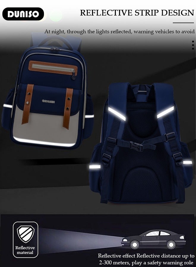Kids School Backpack, Large Capacity Backpack for Girls Boys, Lightweight Schoolbag for Teen Boys Bookbag with Compartments Reflective Strip, Watrer Resistant Bookbag for Elementary Primary School