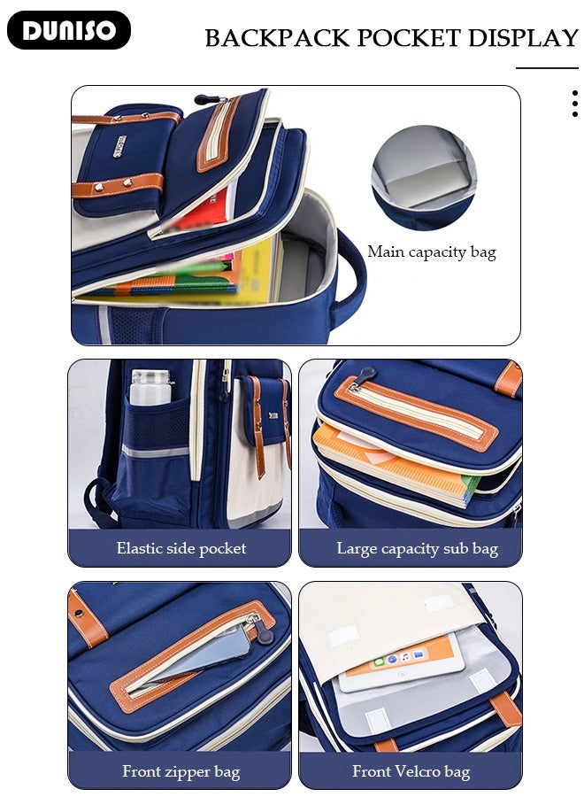 Kids School Backpack, Large Capacity Backpack for Girls Boys, Lightweight Schoolbag for Teen Boys Bookbag with Compartments Reflective Strip, Watrer Resistant Bookbag for Elementary Primary School