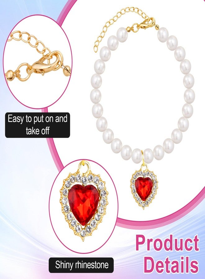 Mxxipp 2pcs Pearl Collar for Cat Puppy, Small Cute Heart Shape Rhinestone Pet Necklace, Adjustable Wedding Party Pet Jewelry Accessories for Puppy Kitten- Blue & Red - Image 4