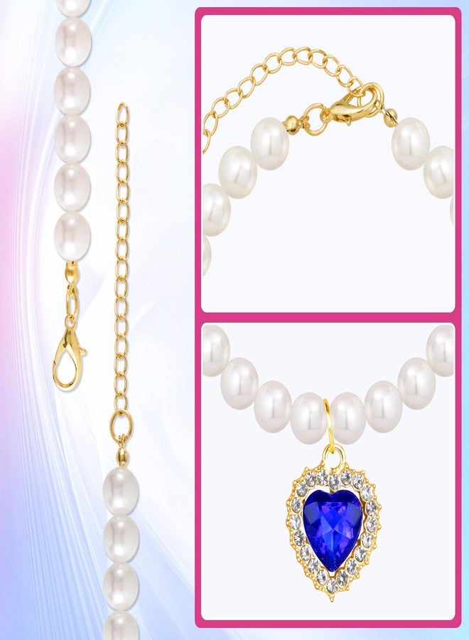 Mxxipp 2pcs Pearl Collar for Cat Puppy, Small Cute Heart Shape Rhinestone Pet Necklace, Adjustable Wedding Party Pet Jewelry Accessories for Puppy Kitten- Blue & Red - Image 3