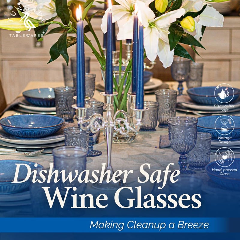Yungala Blue-Wine-Glasses-Sunflower-Set-6 Blue Wine Glasses Set of 6 Vintage Hobnail Goblets 10 oz Dishwasher Safe - Image 3
