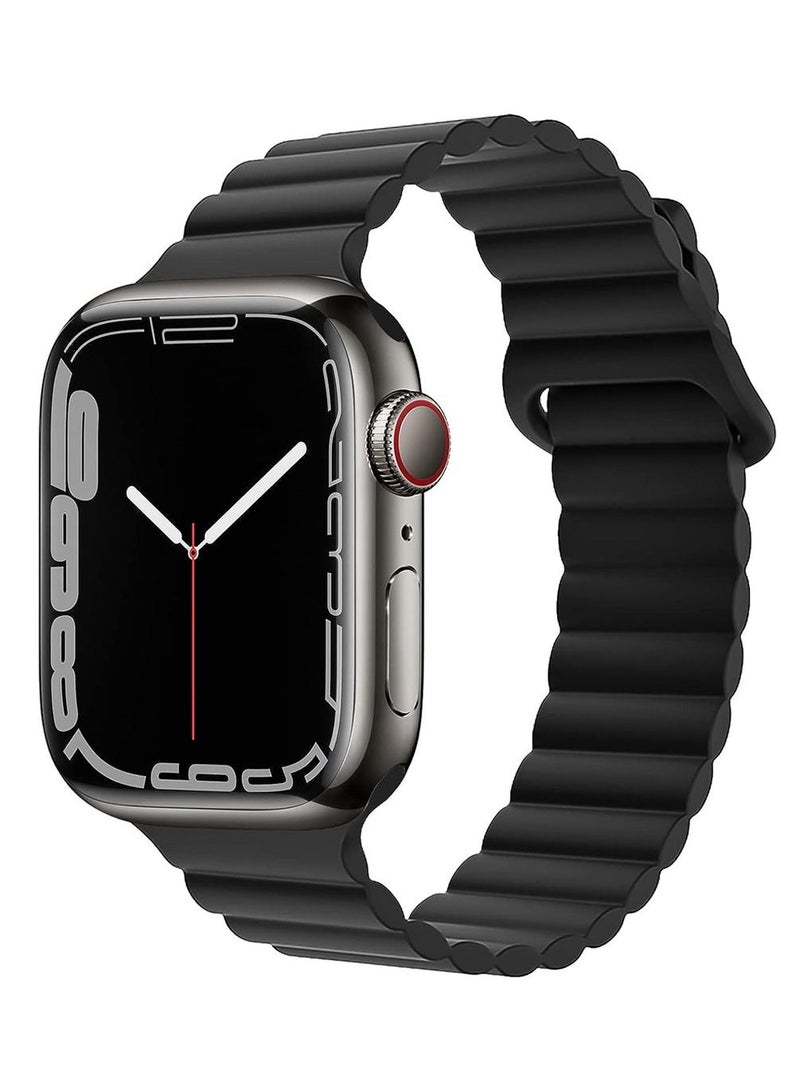 Lacoz Magnetic Silicone Band iWatch Sports Strap for Apple Watch 44mm 45mm and Ultra 49mm 8 SE 7 6 5 (Black) - Image 1