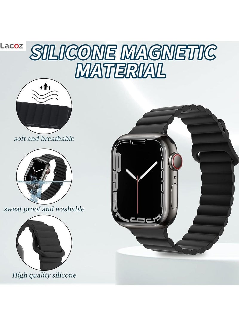 Lacoz Magnetic Silicone Band iWatch Sports Strap for Apple Watch 44mm 45mm and Ultra 49mm 8 SE 7 6 5 (Black) - Image 3