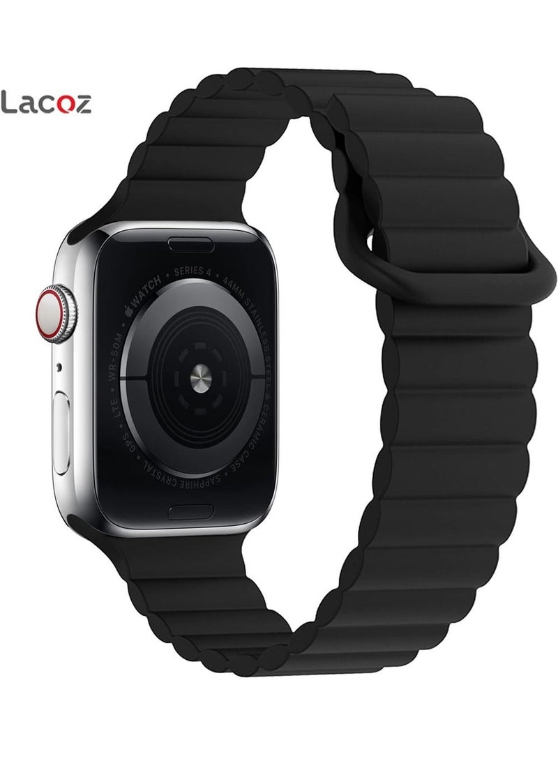 Lacoz Magnetic Silicone Band iWatch Sports Strap for Apple Watch 44mm 45mm and Ultra 49mm 8 SE 7 6 5 (Black) - Image 2