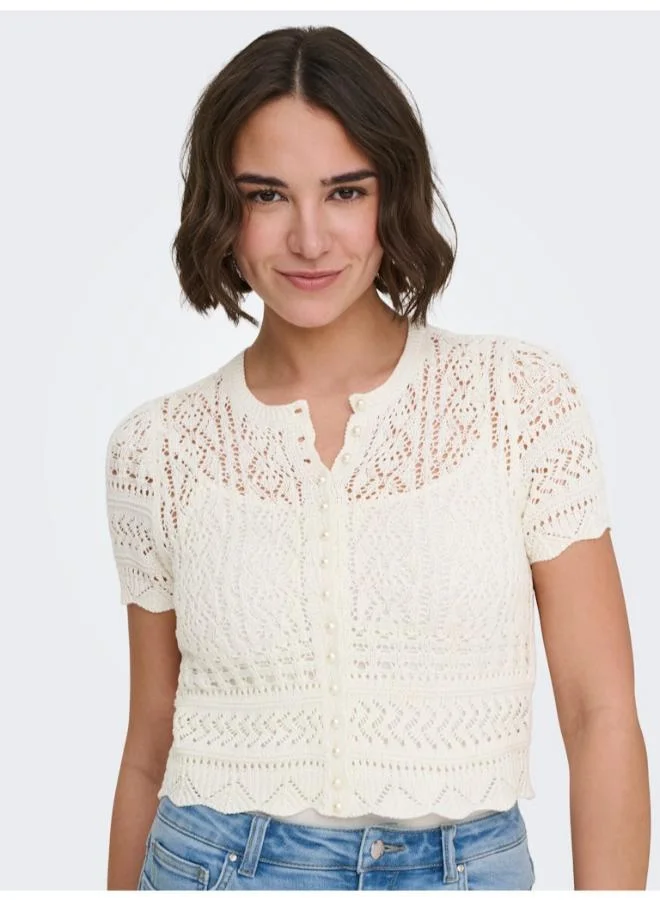اونلي كارديجان قصير بأكمام قصيرة ولؤلؤ