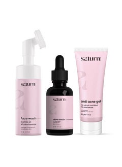 Saturn by GHC Alpha Arbutin Serum 30Ml Anti Acne Face Gel 30G & Foaming Face Wash 120Ml Powered With Kojic Acid Salicylic Acid & Aloe Vera For Black Spots And Pigmentation (Combo Pack Of 3)  - Image 1