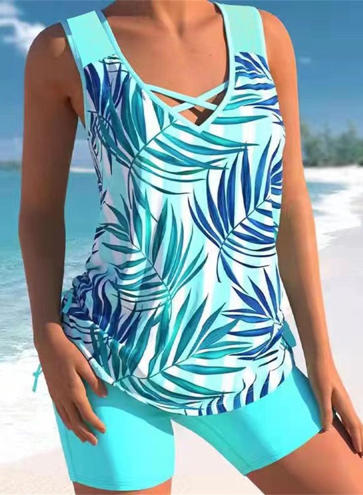 Loquat 2 Piece Boxer Swimsuit Beach Bikini Blue  - Image 1