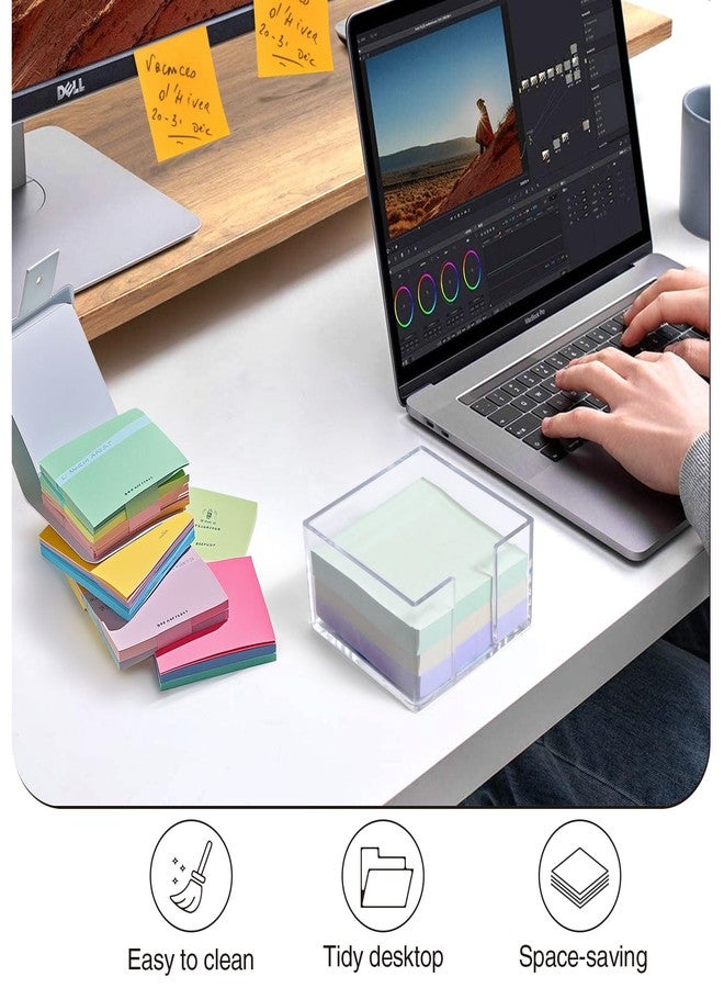 CINDALOG Acrylic Sticky Note Holder, 3 x 3 Clear Acrylic Notepad Holder, Crystal Notepad Organizer Notes Dispenser for School Dorm Home and Office - Image 2