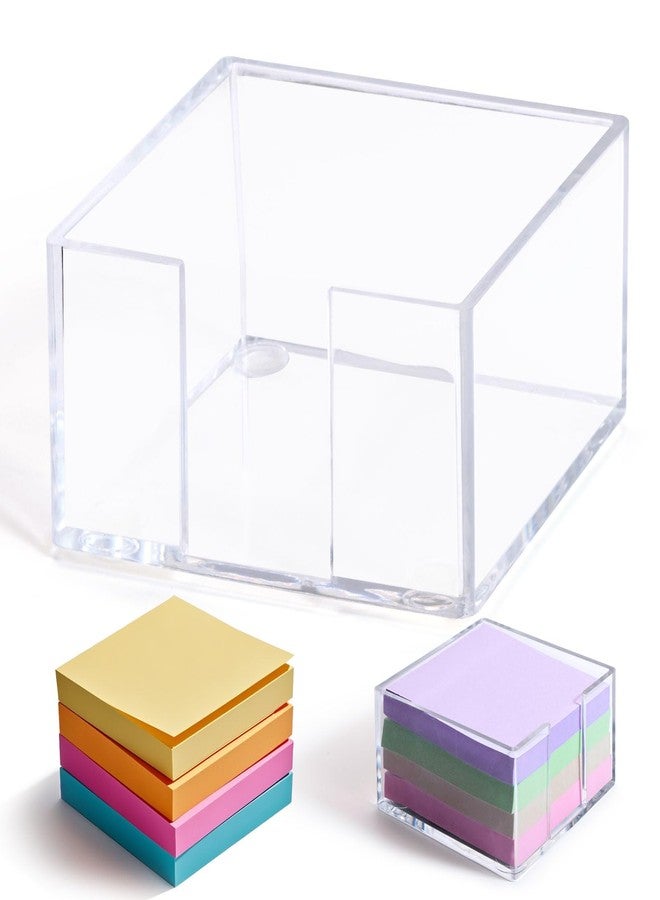 CINDALOG Acrylic Sticky Note Holder, 3 x 3 Clear Acrylic Notepad Holder, Crystal Notepad Organizer Notes Dispenser for School Dorm Home and Office - Image 1