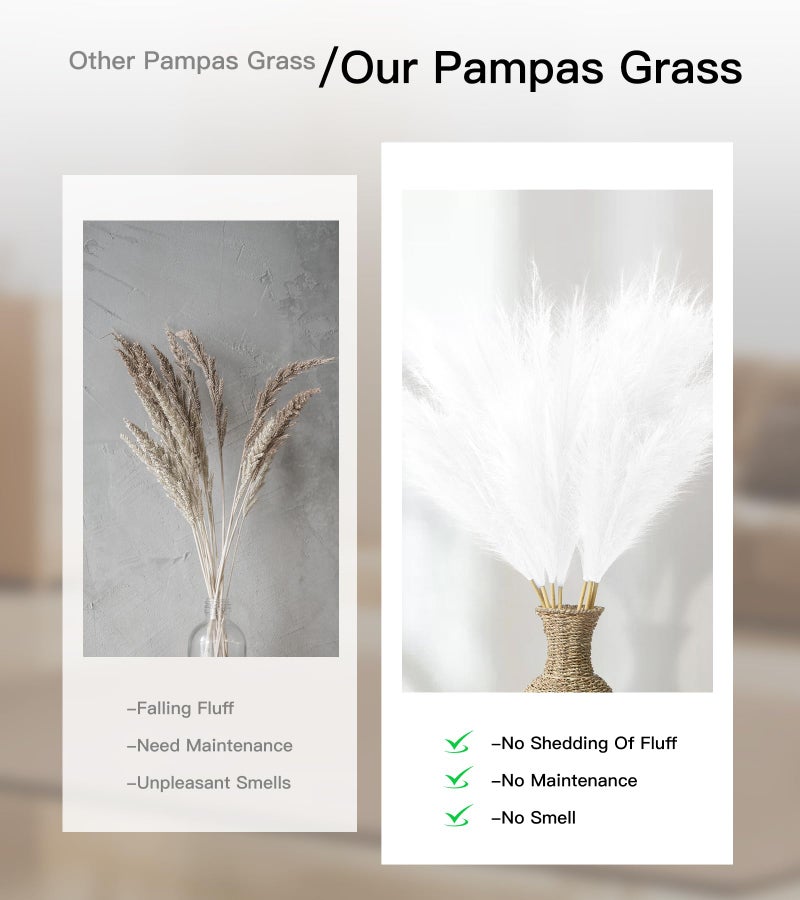 MUUNC 9 Pcs 45" Tall Pampas Grass White Decor, Long Stem Artificial Flower Floor Vase Large Faux Floral Pompas Fake Plants Dried Bouquet Arrangement Vase Filler for Boho Home Wedding Decoration - Image 5