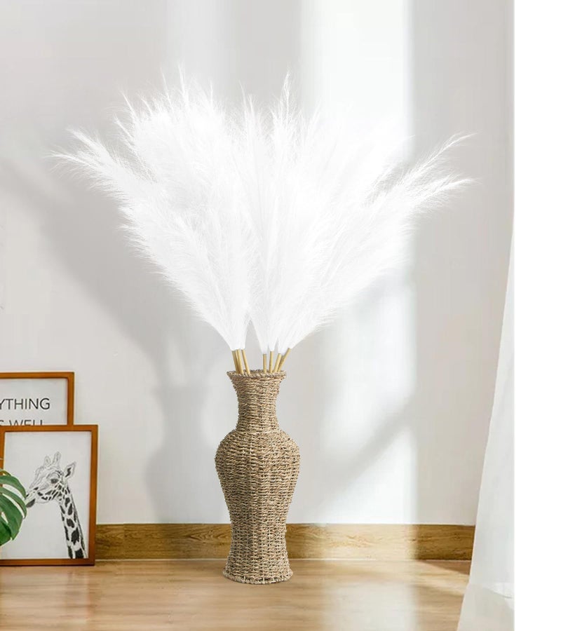 MUUNC 9 Pcs 45" Tall Pampas Grass White Decor, Long Stem Artificial Flower Floor Vase Large Faux Floral Pompas Fake Plants Dried Bouquet Arrangement Vase Filler for Boho Home Wedding Decoration - Image 2