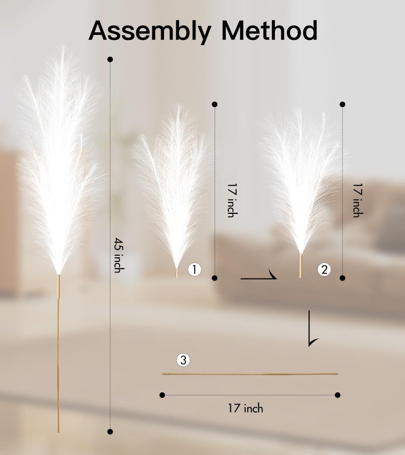 MUUNC 9 Pcs 45" Tall Pampas Grass White Decor, Long Stem Artificial Flower Floor Vase Large Faux Floral Pompas Fake Plants Dried Bouquet Arrangement Vase Filler for Boho Home Wedding Decoration - Image 3