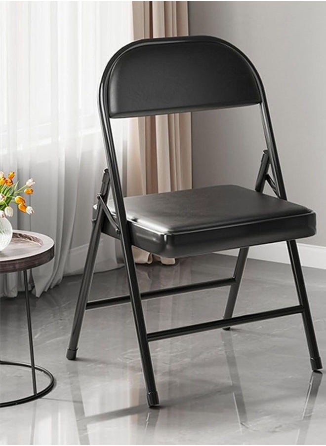 Cady One A foldable metal chair with a comfortable leather backrest for trips, camping, and home use, black color  - Image 3