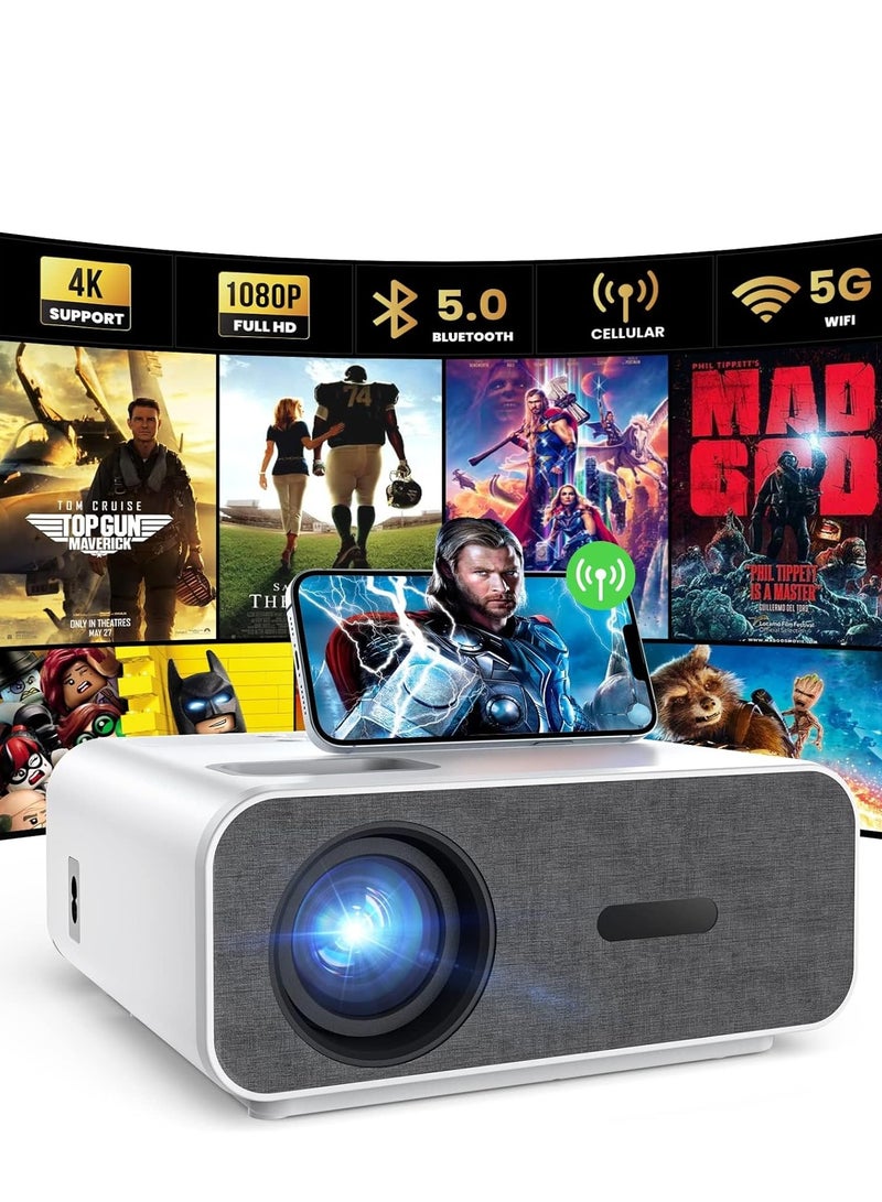 SYOSI بروجيكتور 4K مع واي فاي وبلوتوث، بروجيكتورات محمولة صغيرة للأفلام المنزلية الخارجية، متوافق مع اللابتوب، الهاتف الذكي، عصا التلفاز - Image 1