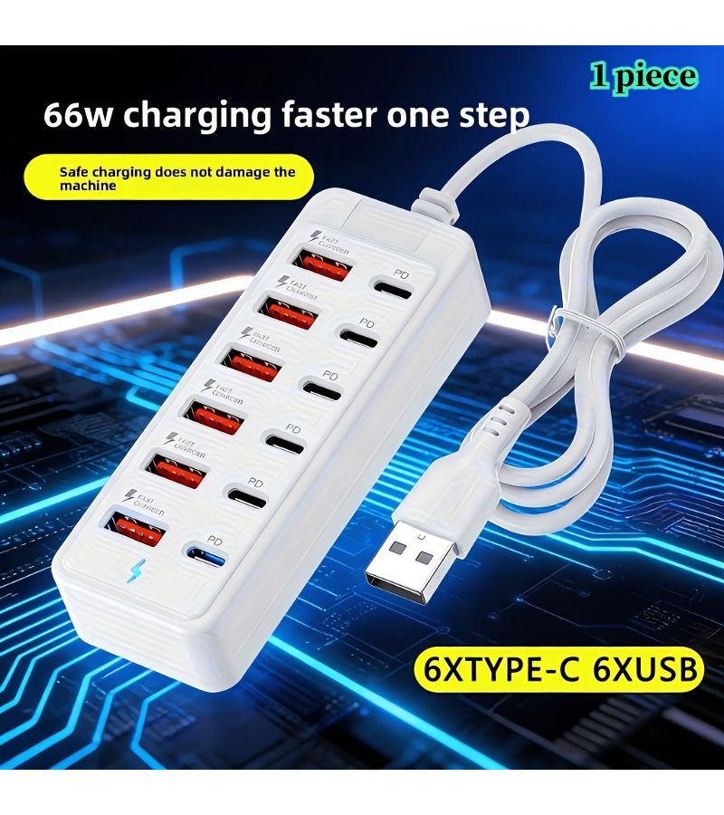 محطة شحن USB بيضاء بـ 12 منفذًا، محور عالمي للهدايا العائلية - Image 1
