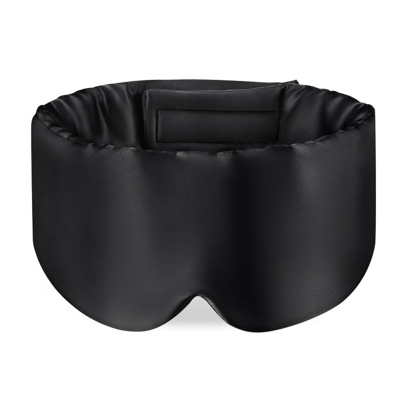 Zenssia 100 Mulberry Silk Sleep Mask Eye Mask for Man and Woman with Adjustable Headband Full Size Large Sleep Mask Blindfold for Total Blackout for All Night Sleep Travel Nap Black