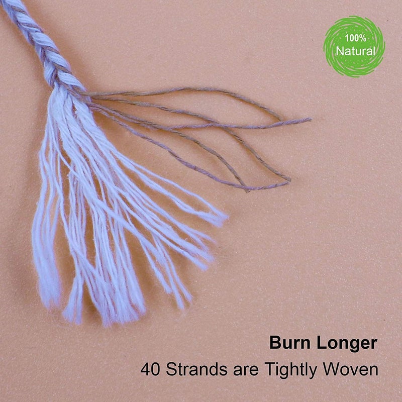 Delfino 6 Inch 100pcs Thick Gauge Wick, Natural Candle Wick Pre-Waxed with 10 Free Metal Bases, Fit Container Diameter 2-3IN, Low Smoke - Image 5