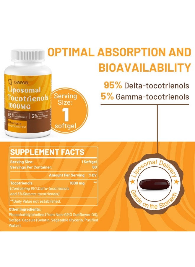 Generic Vitamin E Tocotrienols Supplements 1000mg - High Potency Liposomal Tocotrienol Capsules,95% Delta & 5% Gamma Tocotrienols Support Skin,Bone,Antioxidant,120 Softgels  - Image 2