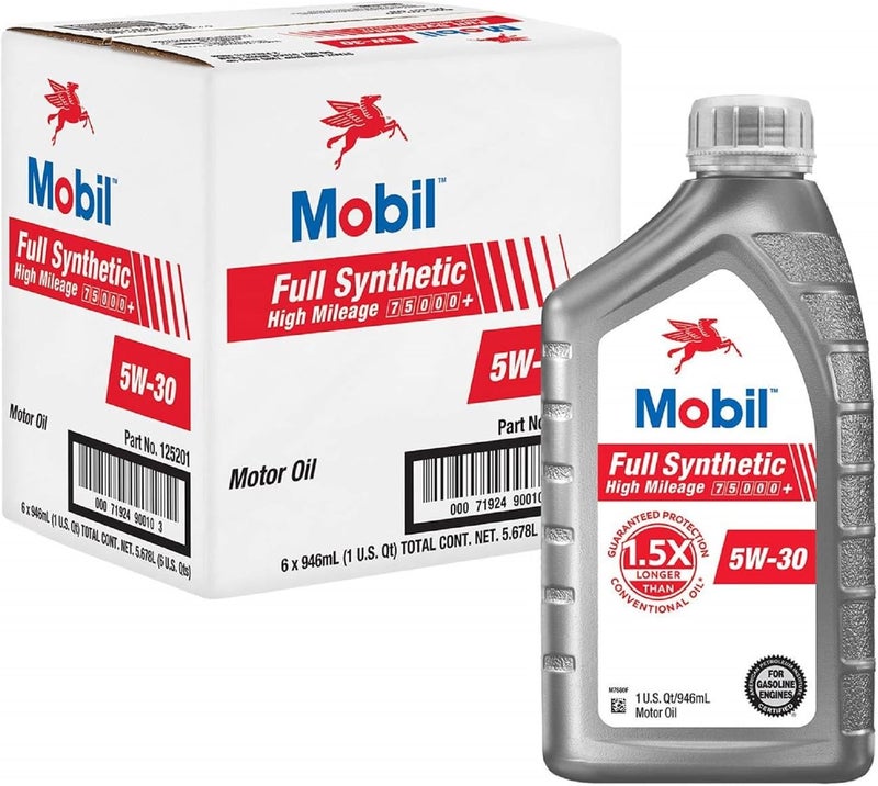 Mobil Full Synthetic High Mileage Motor Oil 5W30 1 Quart 6pack - Image 1