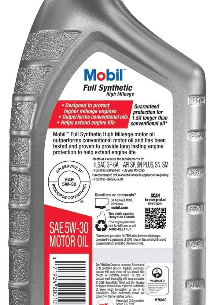 Mobil Full Synthetic High Mileage Motor Oil 5W30 1 Quart 6pack - Image 3