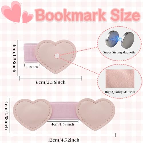 Winjeto Magnetic Leather Heart Bookmarks with Pen Holder - Winjeto 2 Pieces Cute Book Marks for Reading Women Kids Accessories, Book Lovers Gifts for Friends Teacher School Office Supplies with Gift Box, Pink - Image 2