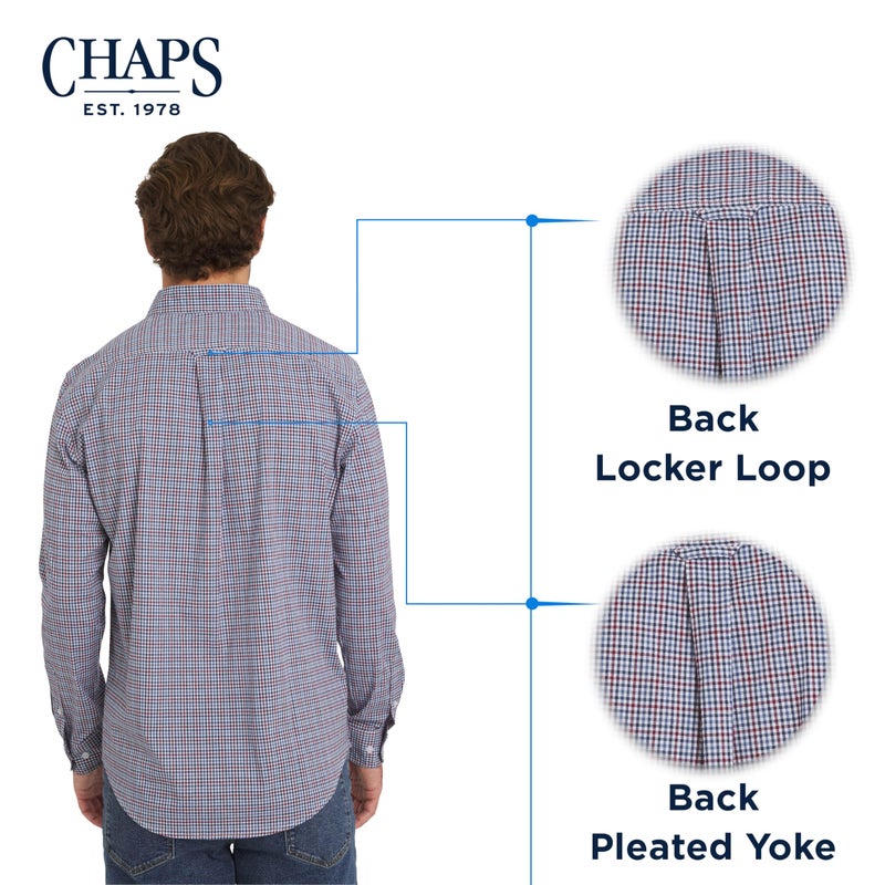 Chaps Men's Classic Fit Long Sleeve Button Down Stretch Poplin Casual Shirt, Stellar, Large - Image 5