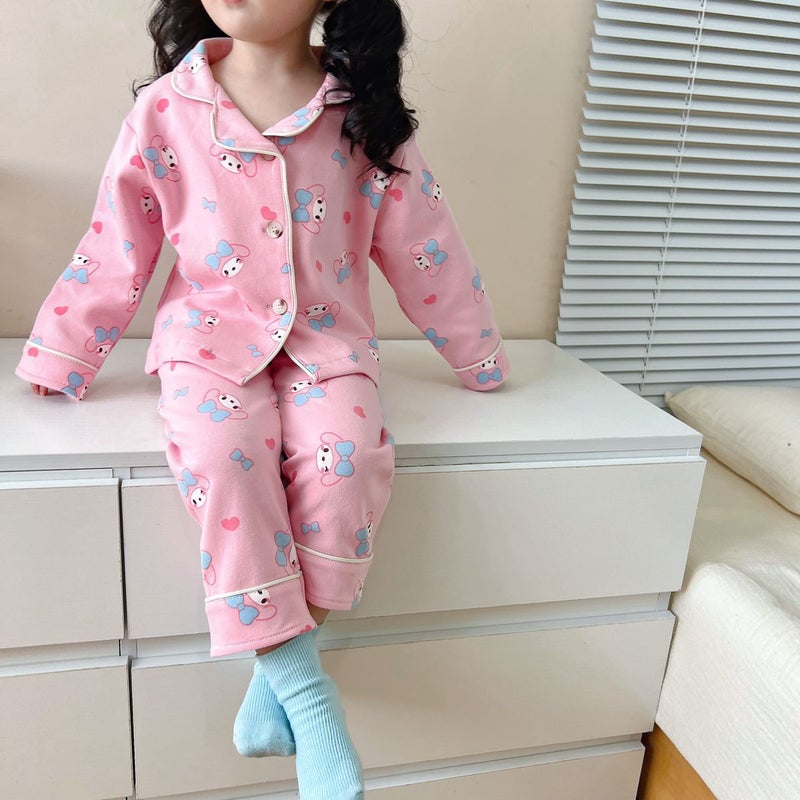 Kids Korean Autumn Pajama Set 2023 Comfortable Pink Rabbit 
