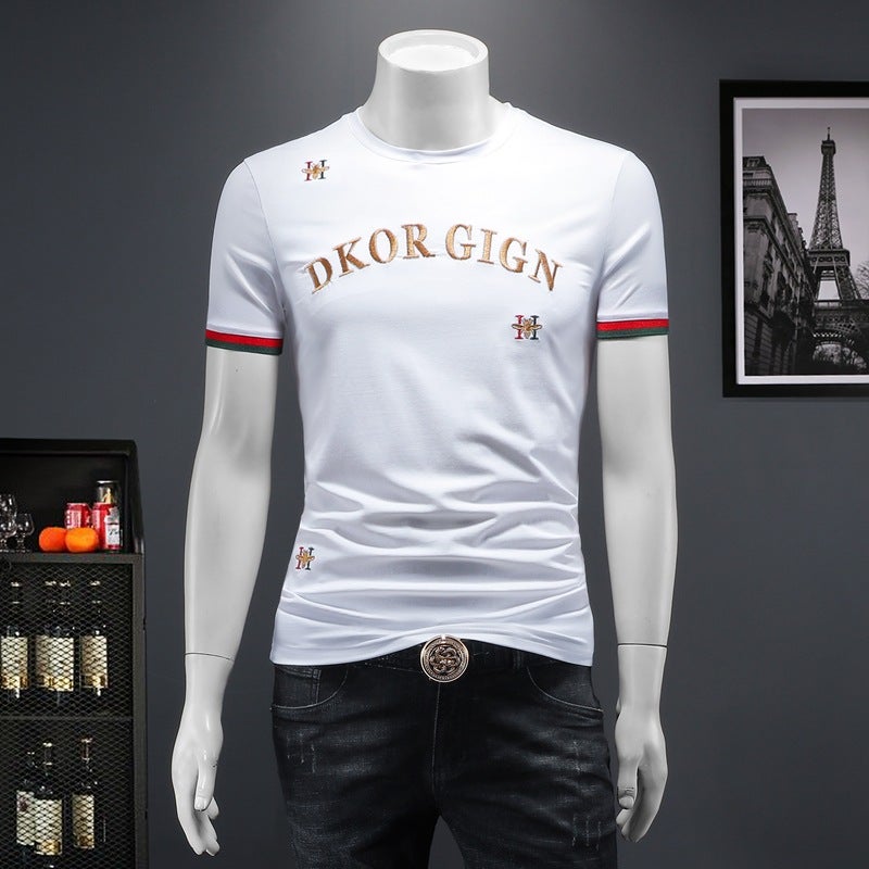 Men'S Trendy Brand Accessible Luxury European Summer Youth Short-Sleeved T-Shirt New Mercerized Cotton Ice-Feel Printed Round Neck Short T-Shirt - Image 4