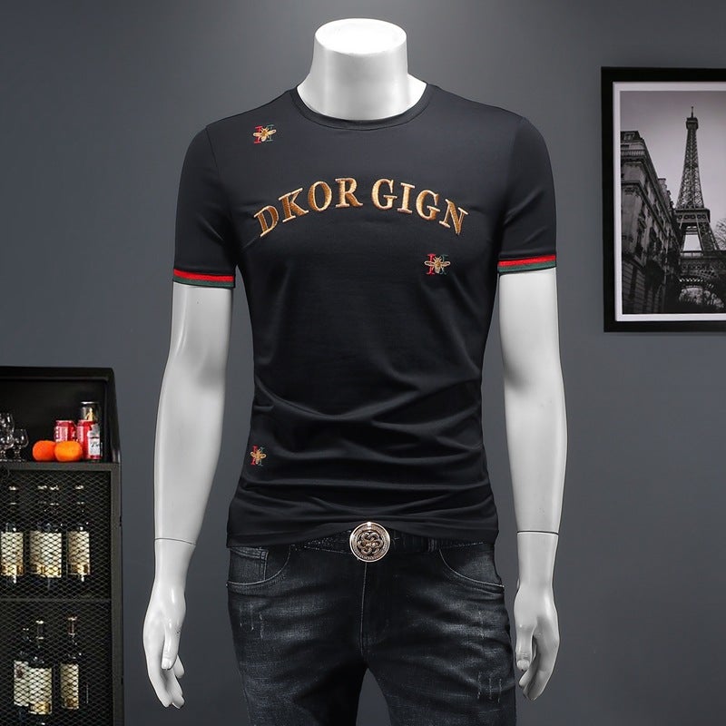Men'S Trendy Brand Accessible Luxury European Summer Youth Short-Sleeved T-Shirt New Mercerized Cotton Ice-Feel Printed Round Neck Short T-Shirt - Image 1