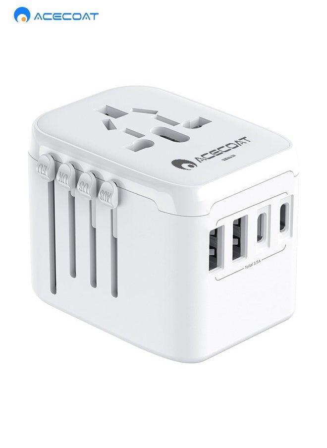 ايسكوت محول سفر عالمي، محول قابس عالمي، 2 منافذ USB C و2 USB، محول طاقة للسفر في جميع أنحاء العالم، محول منفذ شاحن حائط الكل في واحد لأوروبا والمملكة المتحدة والاتحاد الأوروبي واستراليا  - Image 1