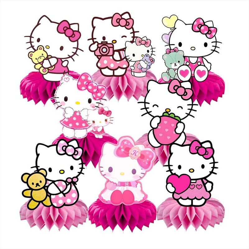 BNFUO 8Pcs Kitty Honeycomb Table Centerpiece Kitty Birthday Party Supplies Table Decorations for Kids Party Decorations - Image 1
