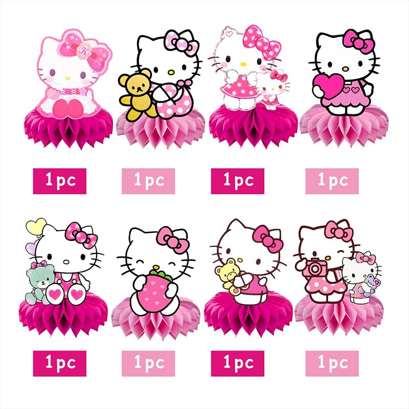 BNFUO 8Pcs Kitty Honeycomb Table Centerpiece Kitty Birthday Party Supplies Table Decorations for Kids Party Decorations - Image 4