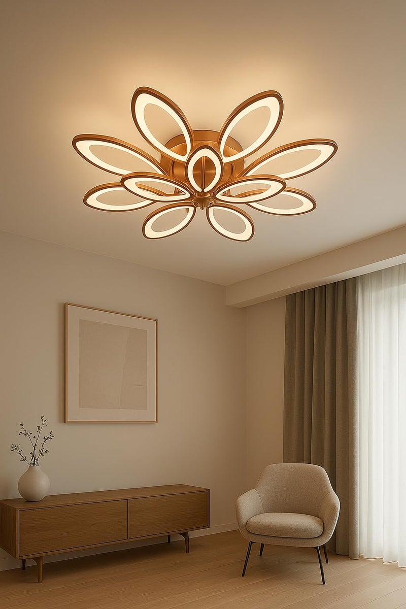 blissbells Modern LED Ceiling Chandelier Light with Dual Flower Petal Ring Design | Warm White Decorative Ceiling Lamp | Rose Gold Finish | Luxury Lighting for Living Room, Bedroom, Hall & Dining Area - Image 2