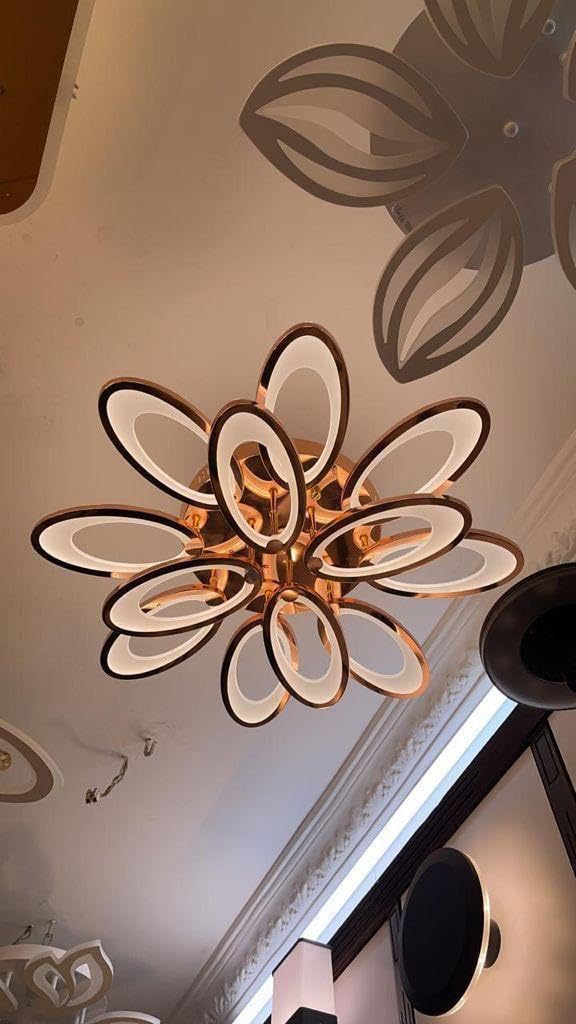 blissbells Modern LED Ceiling Chandelier Light with Dual Flower Petal Ring Design | Warm White Decorative Ceiling Lamp | Rose Gold Finish | Luxury Lighting for Living Room, Bedroom, Hall & Dining Area - Image 1
