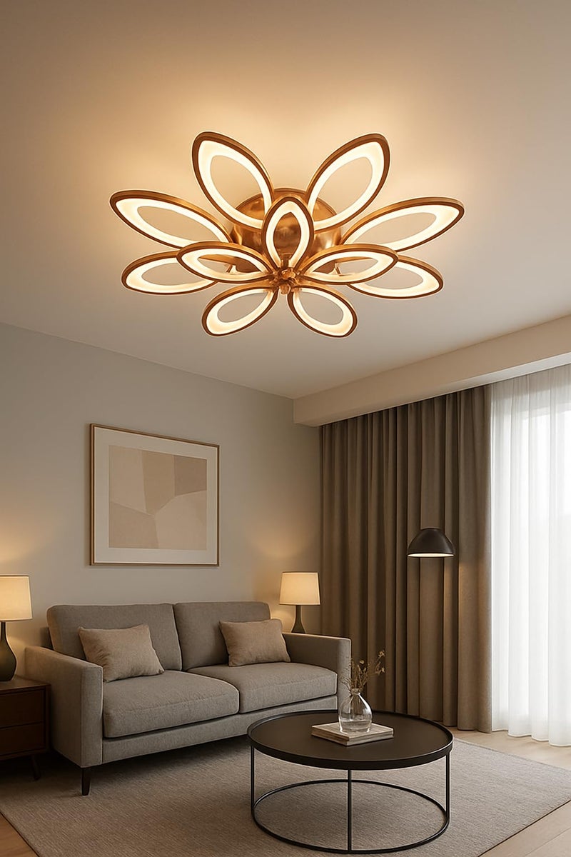 blissbells Modern LED Ceiling Chandelier Light with Dual Flower Petal Ring Design | Warm White Decorative Ceiling Lamp | Rose Gold Finish | Luxury Lighting for Living Room, Bedroom, Hall & Dining Area - Image 3