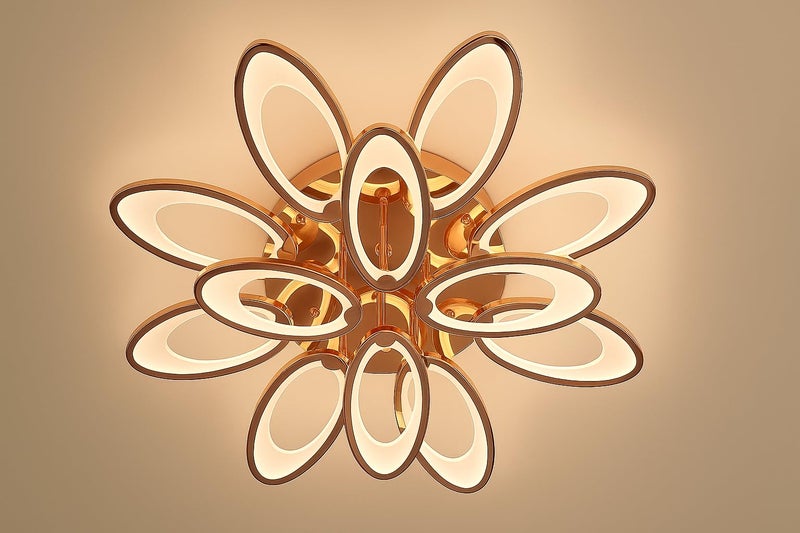 blissbells Modern LED Ceiling Chandelier Light with Dual Flower Petal Ring Design | Warm White Decorative Ceiling Lamp | Rose Gold Finish | Luxury Lighting for Living Room, Bedroom, Hall & Dining Area - Image 5