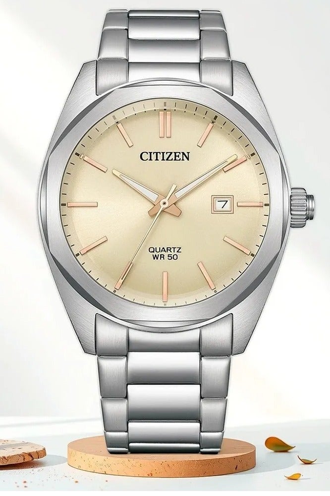 CITIZEN BI5110‑54B Quartz Dress Watch with Ivory Dial, G112 Caliber, Stainless Steel Bracelet Men's Watch - Image 1