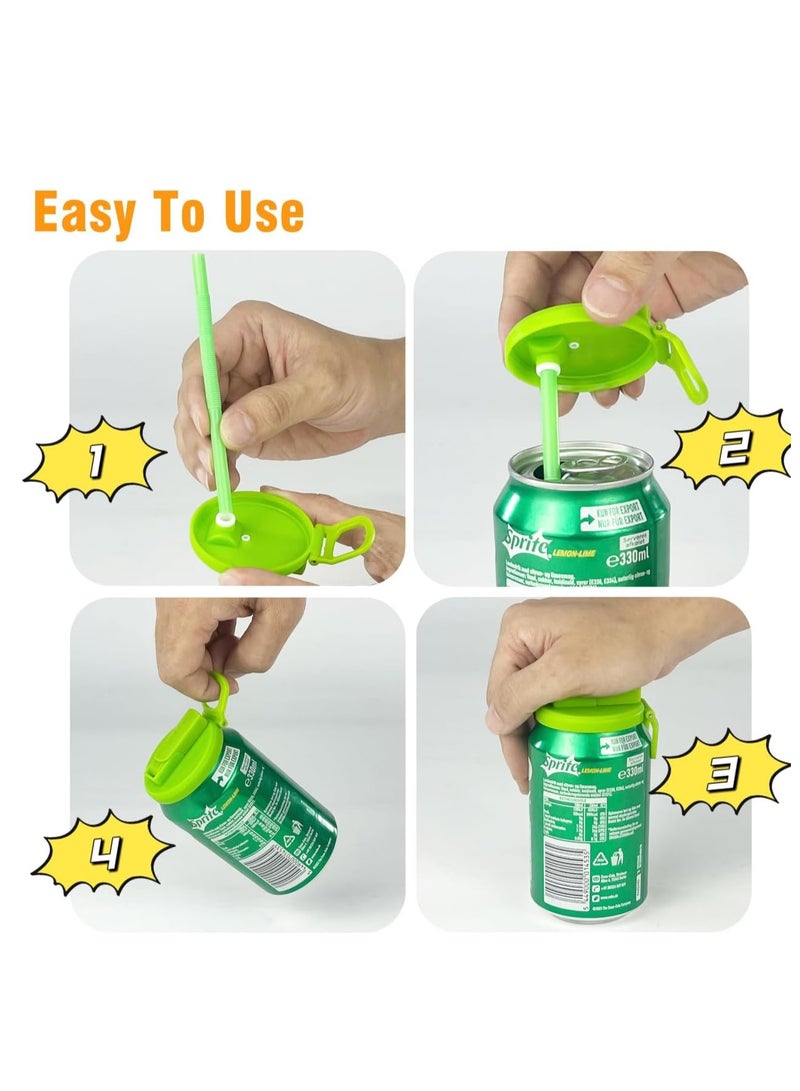 2-Pack Silicone Straw Soda Can Lids, BPA Free, Reusable, Fits Standard Canned Drinks, Beer, Juice, Soda (Green Orange) - Image 3