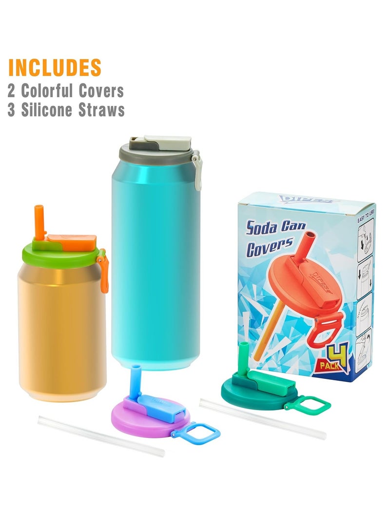 2-Pack Silicone Straw Soda Can Lids, BPA Free, Reusable, Fits Standard Canned Drinks, Beer, Juice, Soda (Green Orange) - Image 4