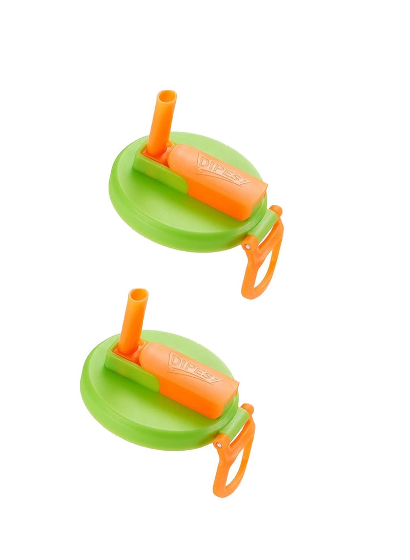 2-Pack Silicone Straw Soda Can Lids, BPA Free, Reusable, Fits Standard Canned Drinks, Beer, Juice, Soda (Green Orange) - Image 1