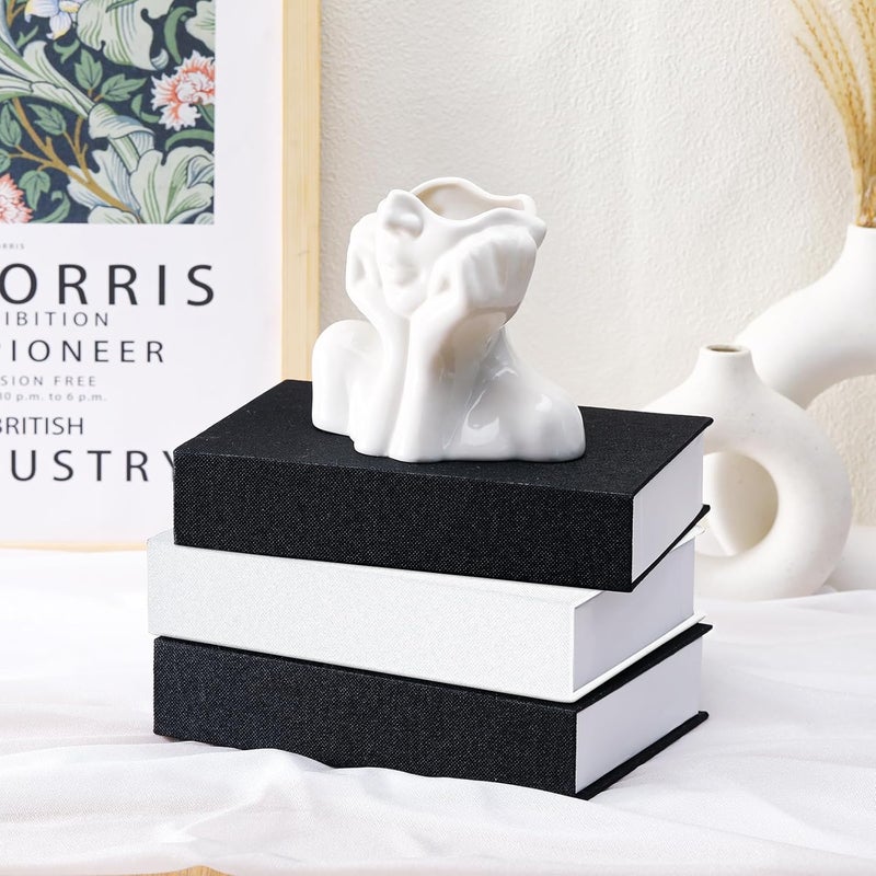 Tioncy Decorative Book Box, Modern Fake Book Storage Box, Linen Artificial Books, Bookcase Decoration, Coffee Table, DIY Book (Black White, - Image 5