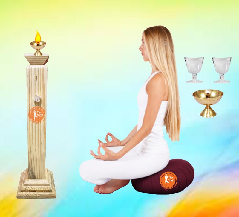 The Yogis Yoga Tratak Stand Wooden Meditation Candle Stand Suitable for Third Eye Trataka Yoga Meditation or as a Decorative With Brass Diya And Eye Wash Cup - Image 1