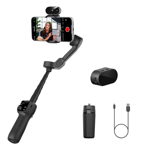 AOCHUAN 3Axis Gimbal Stabilizer for iPhone AndroidNO APP AI Tracking78 Builtin Extension RodPhone Stabilizer for Video RecordingOLED DisplayTrigger ButtonSportVloggingSmart V8 AI Black - Image 1