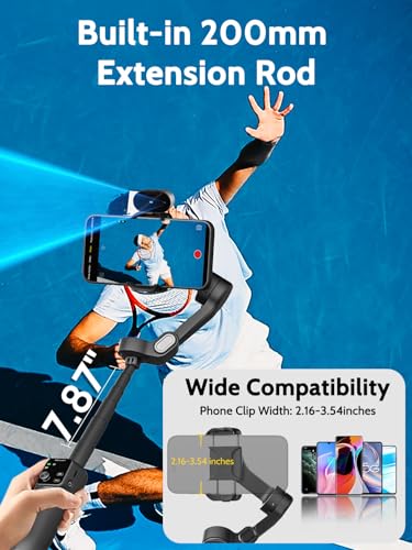 AOCHUAN 3Axis Gimbal Stabilizer for iPhone AndroidNO APP AI Tracking78 Builtin Extension RodPhone Stabilizer for Video RecordingOLED DisplayTrigger ButtonSportVloggingSmart V8 AI Black - Image 3