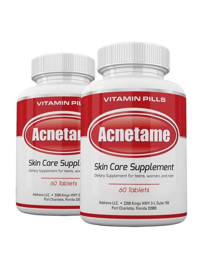 Acnetame Acne Pills 2 Pack 120 Pills- Vitamin Supplements for Acne Breakouts- Hormonal Pimple Tablets to Clear Oily Skin for Women, Men, Teens, and Adults - Image 1