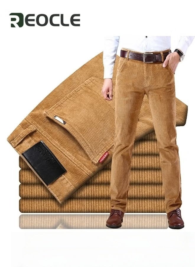 REOCLE Men's Corduroy Pants Stretch Straight Fit Flat-Front Casual Chino Pants Dress Pants Flat Front Straight Leg Casual Pants - Image 2